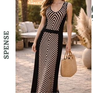 Spense Black & Tan Striped Maxi Dress Size Large